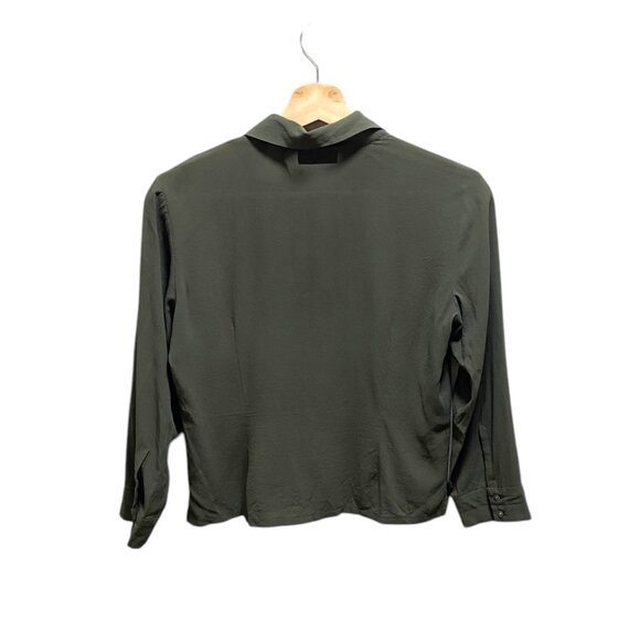 Banana Republic Y2K Silk Button Down Crop Top Green Size S Minimalist Neutral - Picture 11 of 13
